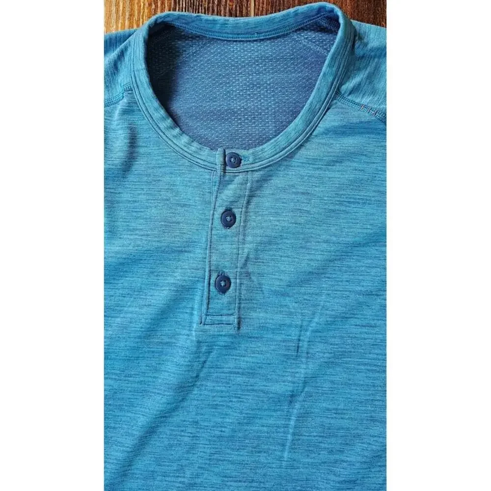 Lululemon Mens Quarter Button Up Long Sleeve Pullover Blue‎ Heathered Size Large